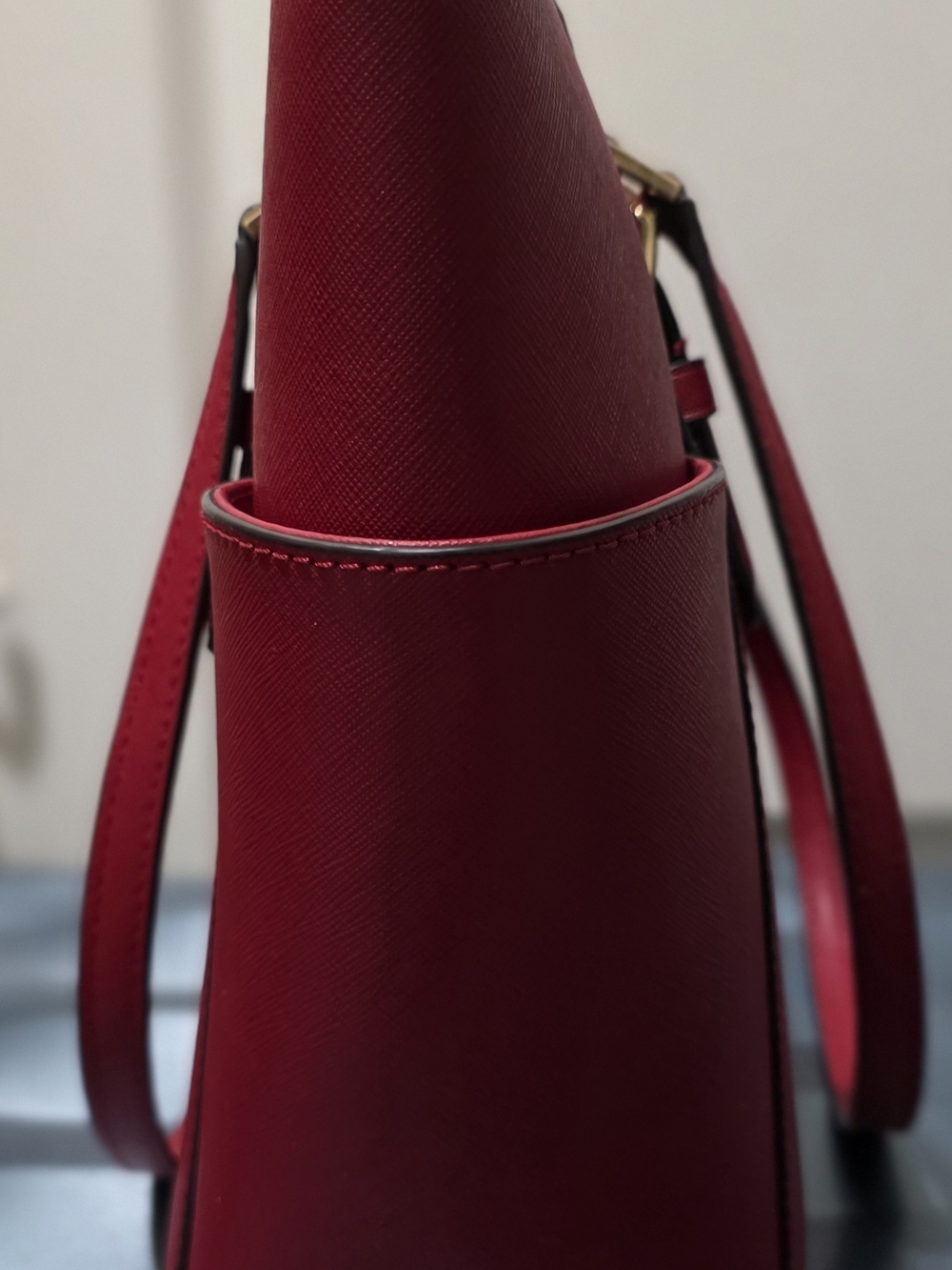 Michael Kors Cherry Red Saffiano Leather Tote with MK Charm - Picture 9 of 14